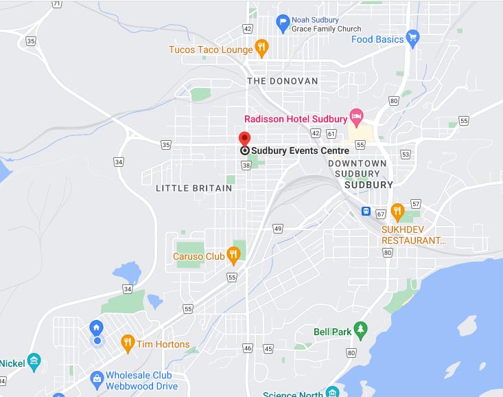 Sudbury Events Centre Location Map